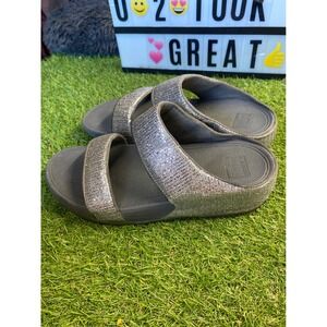 FitFlop Glitter Slides Sandals Women Size 9 Silver Sparkle Comfort Flip Flops